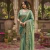 Sajode Riddhi Sea Green Fancy Silk Embroidered Saree with Designer Blouse