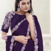 PURPLE PURE CREPE SILK SAREE WITH DUAL SEQUINS