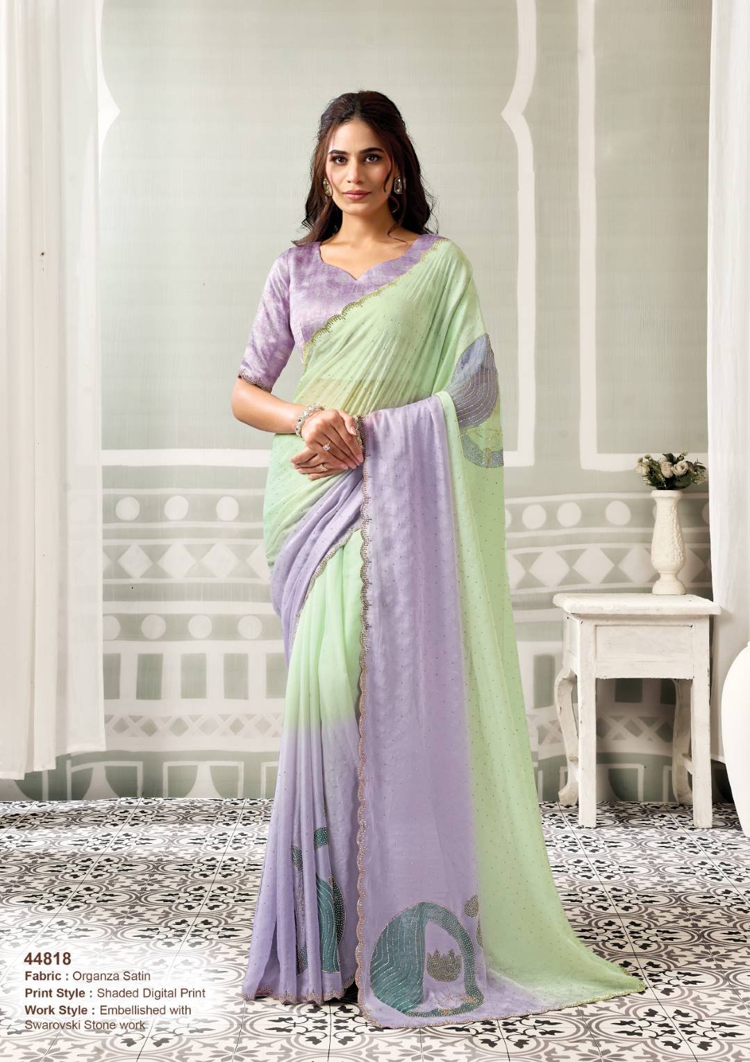 MAHOTSAV NORITA ORGANZA SATIN SAREE WITH SWAROVSKI STONE