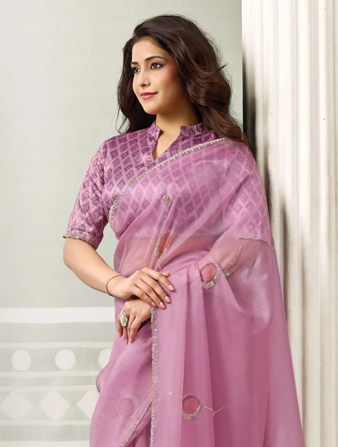 MAHOTSAV NORITA ORGANZA TISSUE SAREE WITH SWAROVSKI STONE