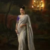 Kimora Elegant Grey Silk Saree with Embroidered Purple Designer Blouse
