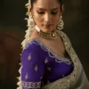 Kimora Elegant Grey Silk Saree with Embroidered Purple Designer Blouse