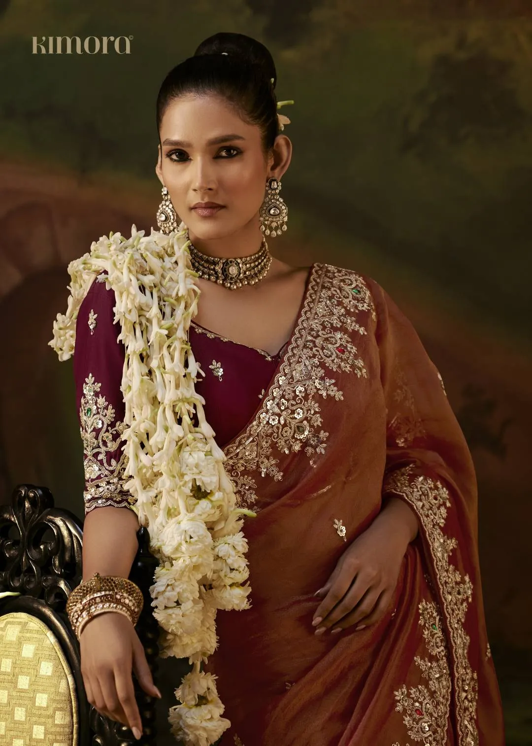 Shehnaz Shimmer KS-5687 Silk Heavy Border Saree in Bronze Copper
