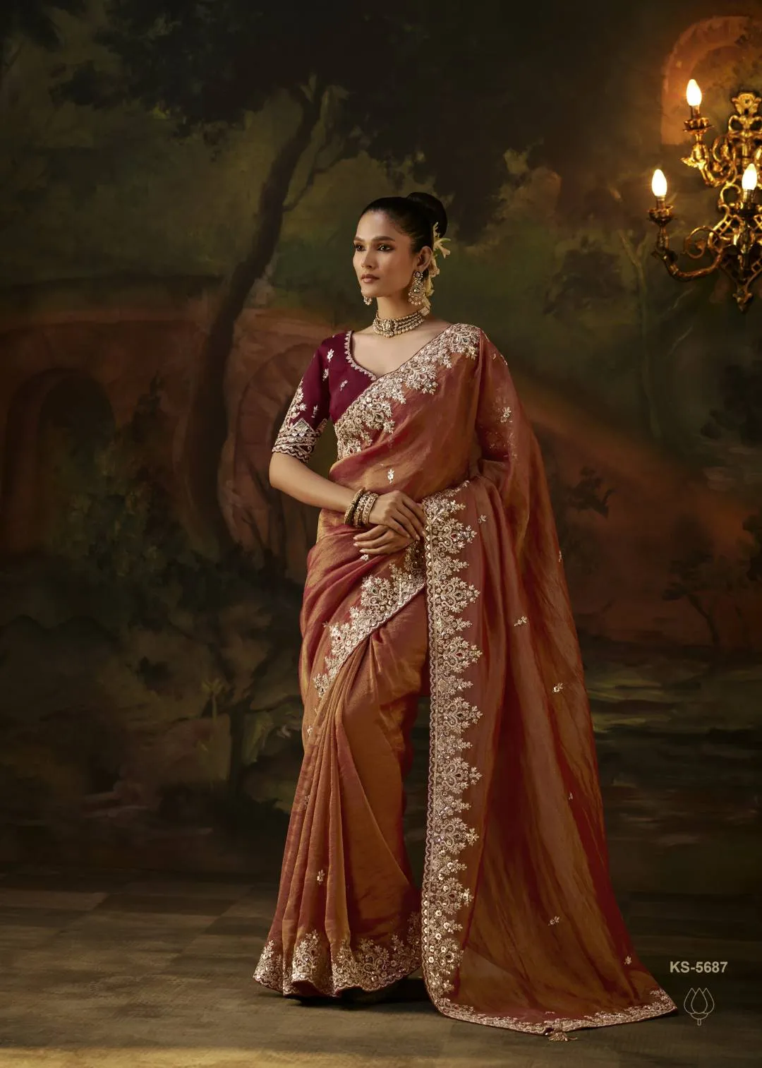 Shehnaz Shimmer KS-5687 Silk Heavy Border Saree in Bronze Copper
