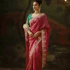 Kimora Gharana KS-5691 Pink Viscose Zari Tissue Saree with Green Embroidered Blouse