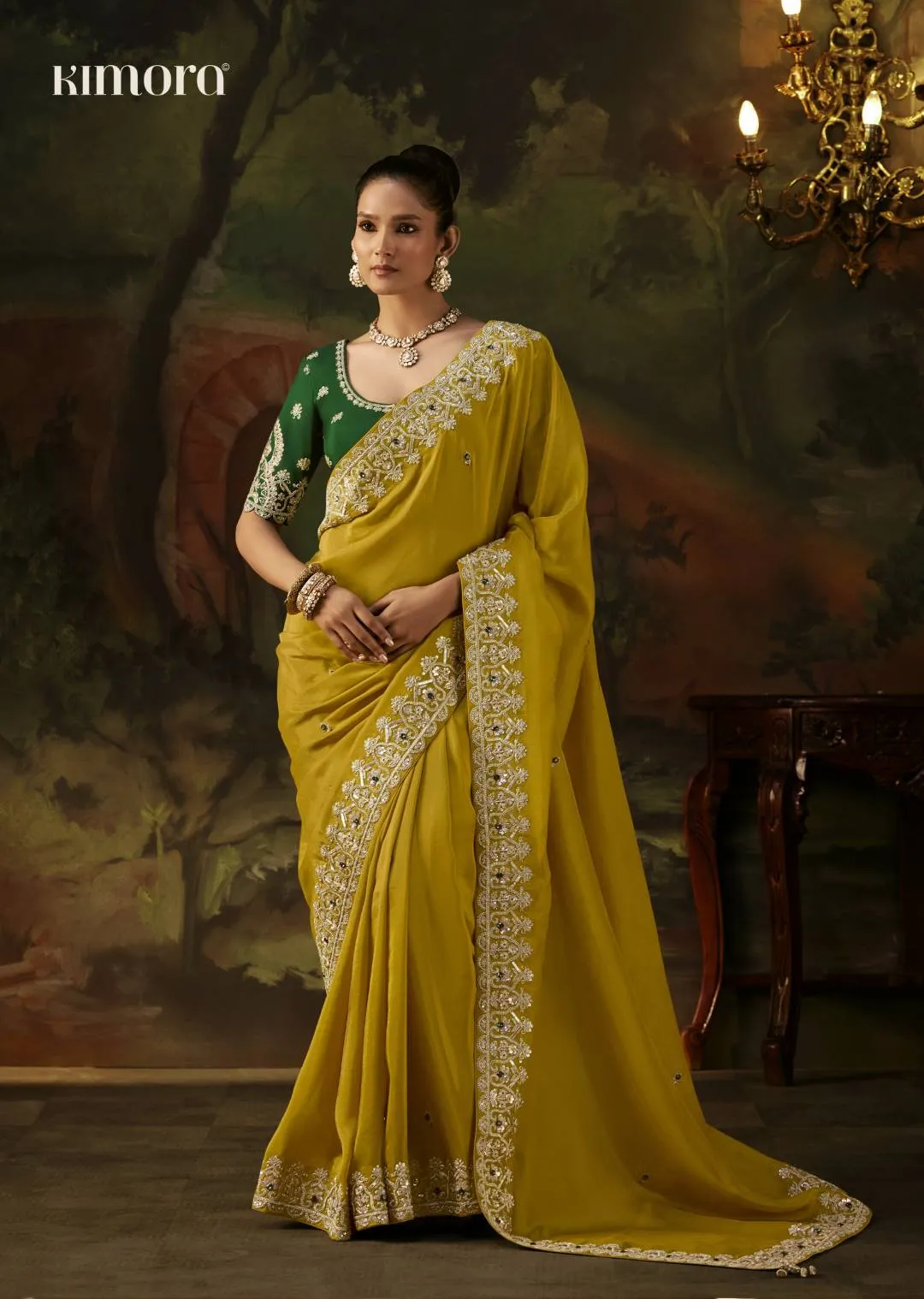 Kimora Gharana Series Saree KS-5684 | Mustard Yellow Silk Embroidered Wedding Saree