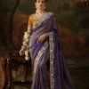 Woman's Royal Zari Sequins Shimmer Silk Saree in Violet