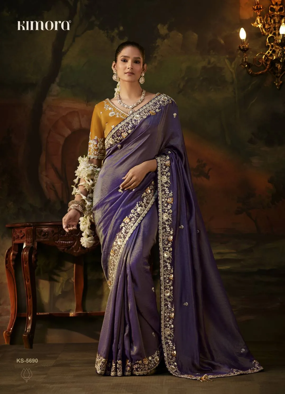 Woman's Royal Zari Sequins Shimmer Silk Saree in Violet
