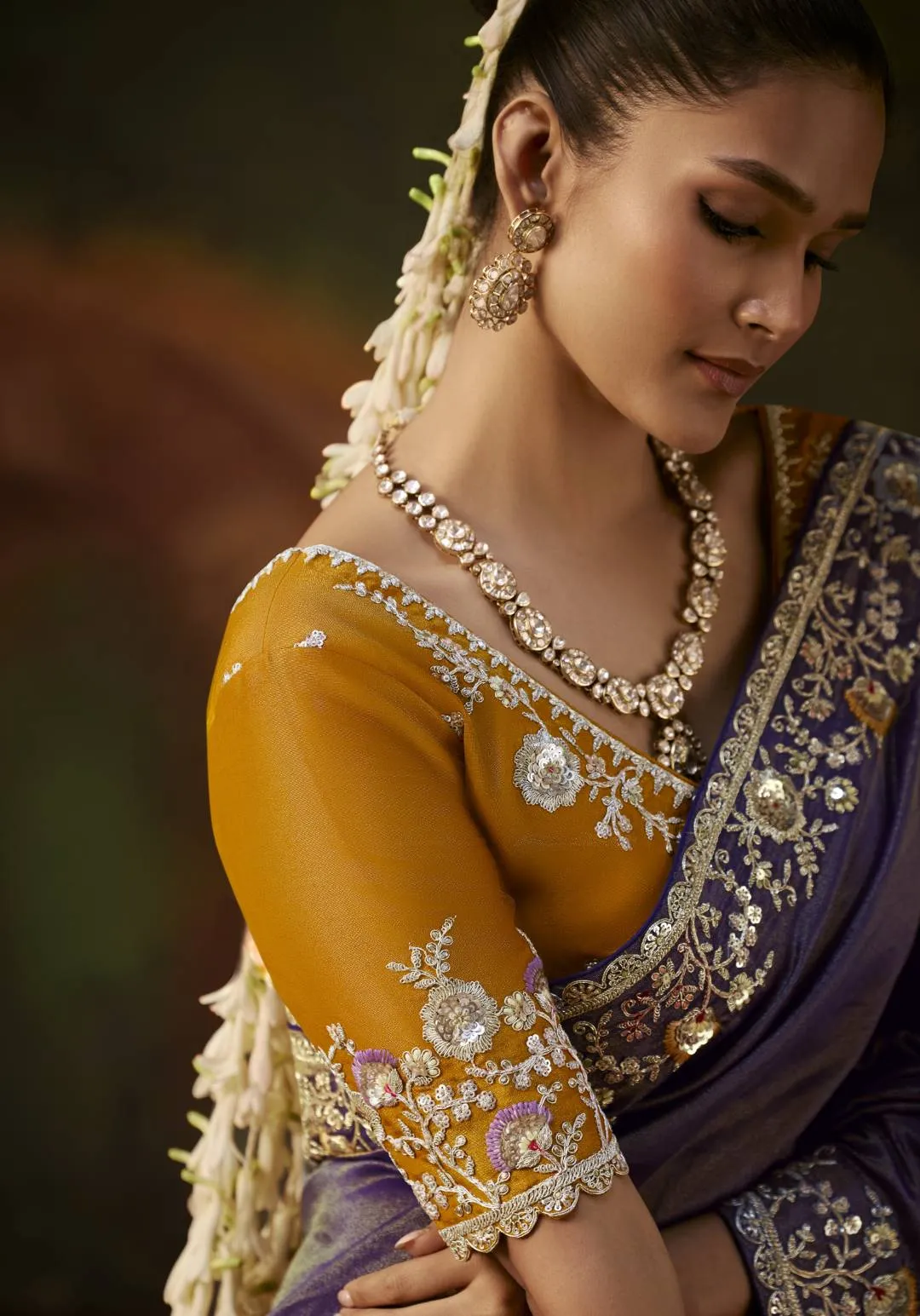 Woman's Royal Zari Sequins Shimmer Silk Saree in Violet