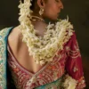 Kimora Gharana Viscose Zari Tissue Saree in Teal with Heavy Embroidered Pink Blouse