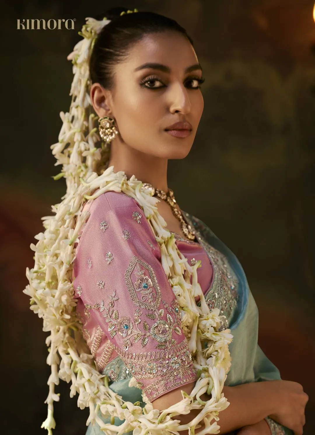 Kimora KS-5685 Powder Blue Shimmer Silk Designer Saree with Heavy Border