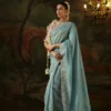 Kimora KS-5685 Powder Blue Shimmer Silk Designer Saree with Heavy Border