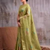 Graceful Pista Green Linen Cotton Woven Designer Saree For Woman