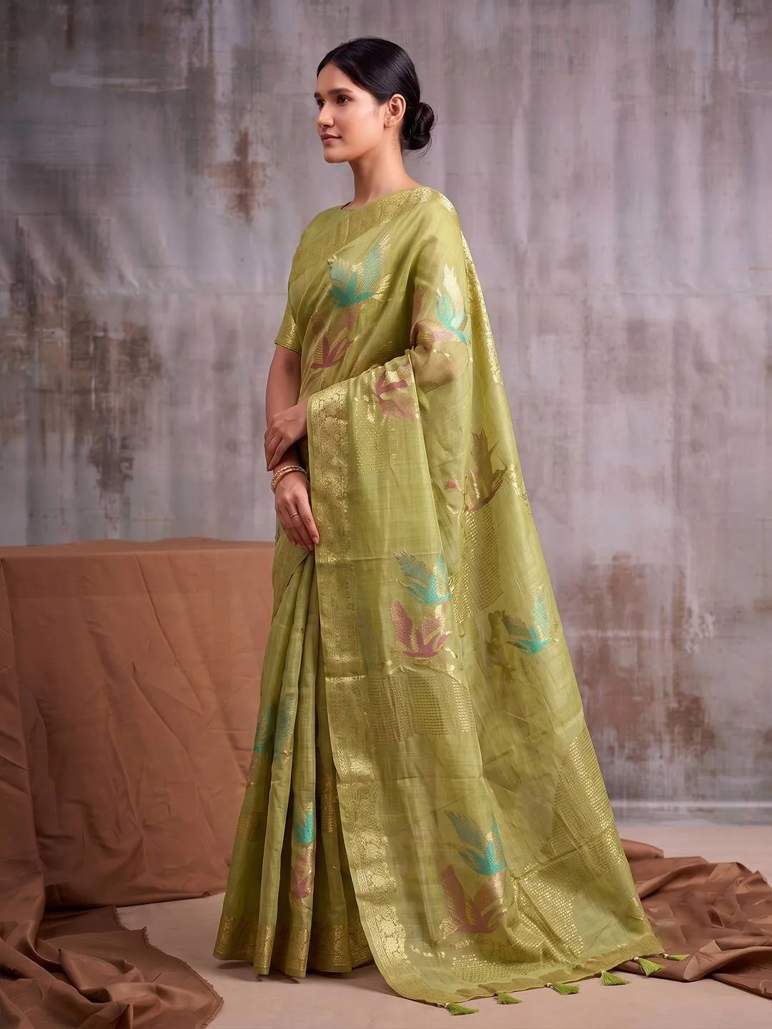 Graceful Pista Green Linen Cotton Woven Designer Saree For Woman
