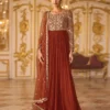 Amber Rust Orange Georgette Anarkali Suit with Radiant Zari & Sequins For Woman
