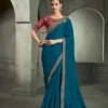 Rich Blue Crape Silk Saree with Heavy Georgette Work Blouse
