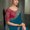 Rich Blue Crape Silk Saree with Heavy Georgette Work Blouse