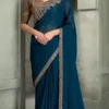 Peacock Blue Georgette Saree with Embroidered Border & Designer Blouse