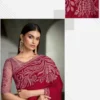 WOMAN'S CHERRY RED SARTIN SILK CHIFFON SAREE & BANGLORI WORK BLOUSE