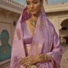 Lavender Banarasi Saree With Gold Elephant Motif