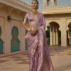 Lavender Banarasi Saree With Gold Elephant Motif