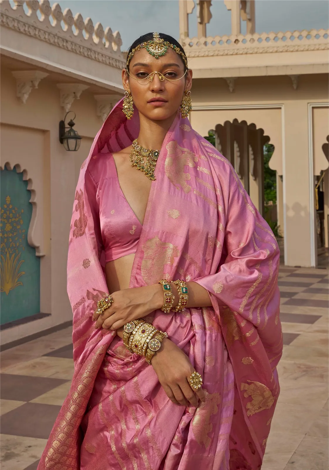 Kalaakand Gaj-Gamini Pink Banarasi Silk Saree