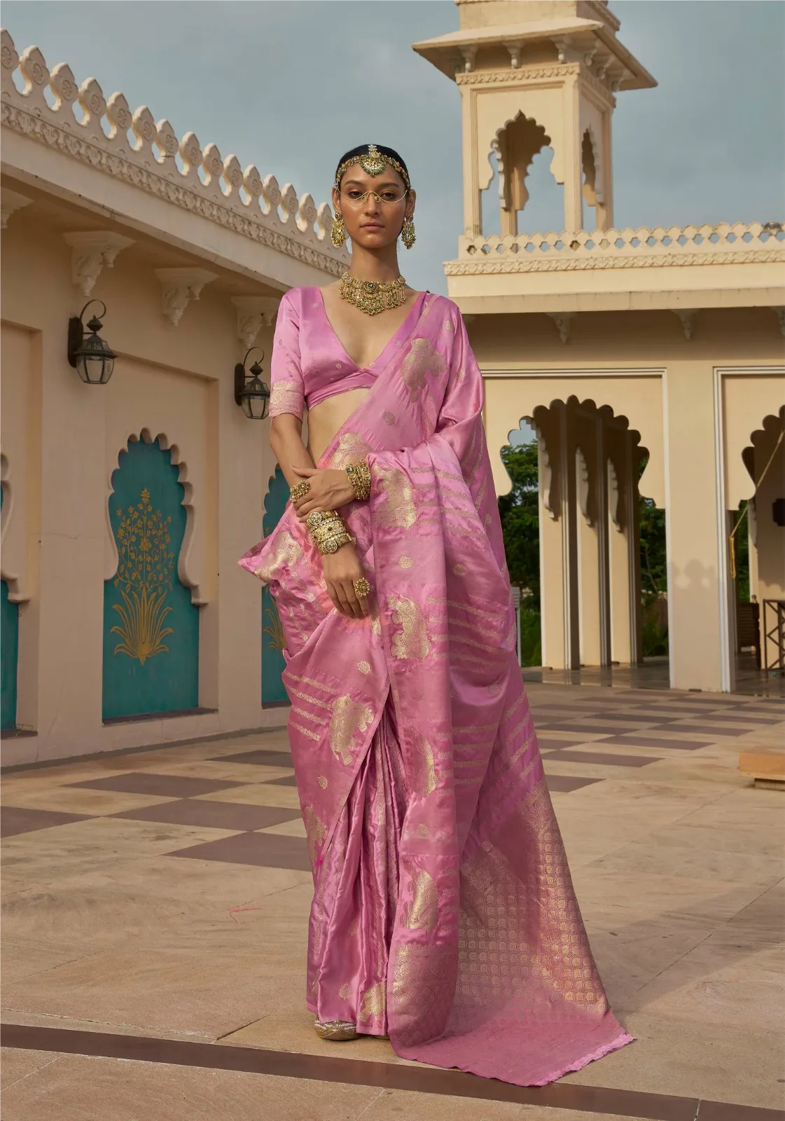 Kalaakand Gaj-Gamini Pink Banarasi Silk Saree