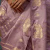 Lavender Banarasi Saree With Gold Elephant Motif