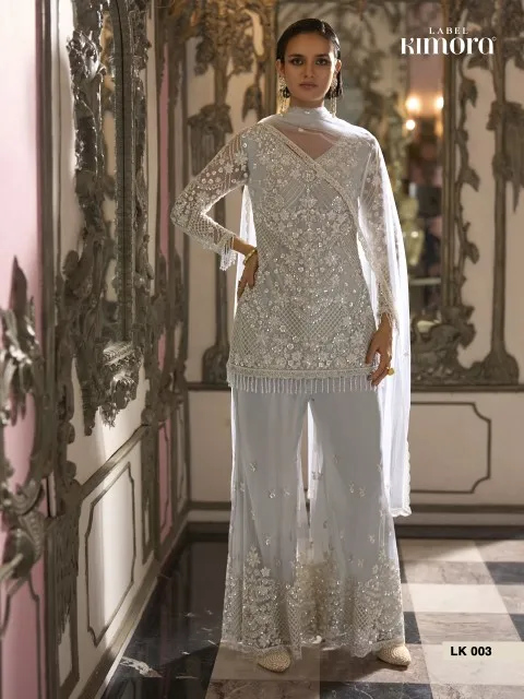 Ivory Silver Sequin Embroidered Party Wear Suit for Wedding & Festive Wear