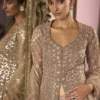 Beige Ivory Gold Sequin Embroidered Party Wear Suit for Wedding & Festive Wear