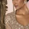Beige Ivory Gold Sequin Embroidered Party Wear Suit for Wedding & Festive Wear