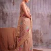 Dusty Pink Linen Cotton Saree With Antique Zari Work For Woman