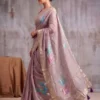Purple Linen Cotton Blend Fancy Woven Designer Saree