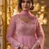 Woman's Vivid Pink Georgette Designer Gown with Beads, Embroidered, Sequins and Zari Work