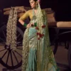 Woman's Sea Green Viscose Tissue Handworked Pallu Saree With Embroidered Blouse Piece