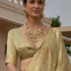 Olive Green Banarasi Silk Saree With Elephant Motif