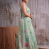 Sea Green Mustard Linen Cotton Blend Fancy Woven Designer Saree With Antique Zari Work