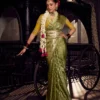Woman's Olive Green Banarasi Saree with Mustard Embroidered Blouse