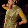 Woman's Olive Green Banarasi Saree with Mustard Embroidered Blouse