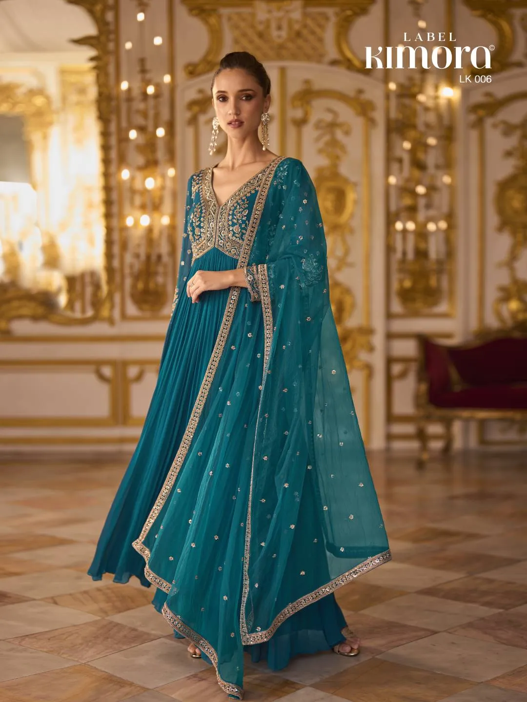 Beads, Embroidered, Sequins and Zari Work Georgette Designer Gown In Turquoise For Woman