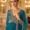 Beads, Embroidered, Sequins and Zari Work Georgette Designer Gown In Turquoise For Woman