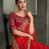 BLENDED RED & ORANGE CHIFFON SAREE & GEORGETTE WORK BLOUSE