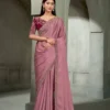 Woman's Light Lilac Purple Satin Georgette Saree with Embellished Zari Border & Embroidered Blouse