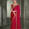 Woman's Tones of Pink & Red Chiffon Saree with Intricate Pallu & Border Work