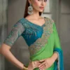 Woman's Majestic Shaded Satin Chiffon Saree with Banglori Work
