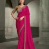 Princess Pink Crape Pink Saree & Tussar Silk Work Blouse
