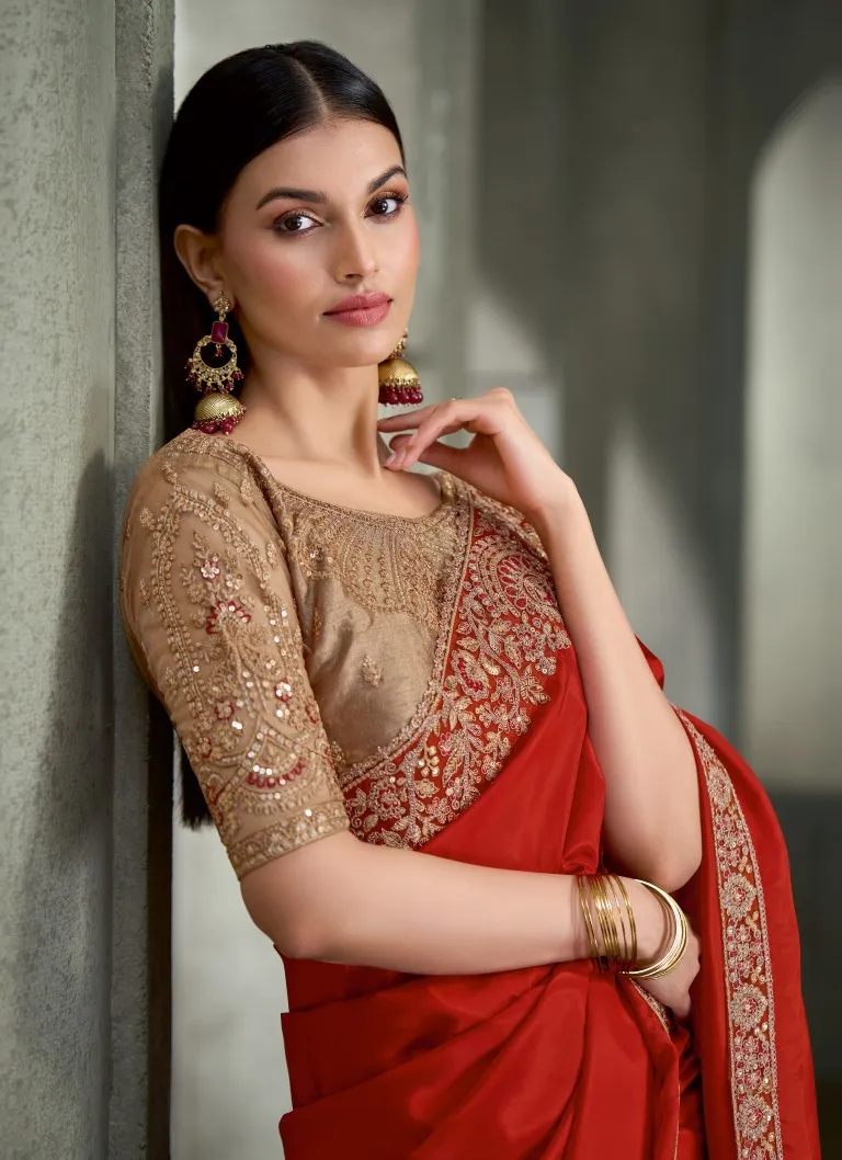 Woman's Fancy Crepe Silk Lace Border Saree With Designer Contrast Blouse