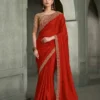 Woman's Fancy Crepe Silk Lace Border Saree With Designer Contrast Blouse