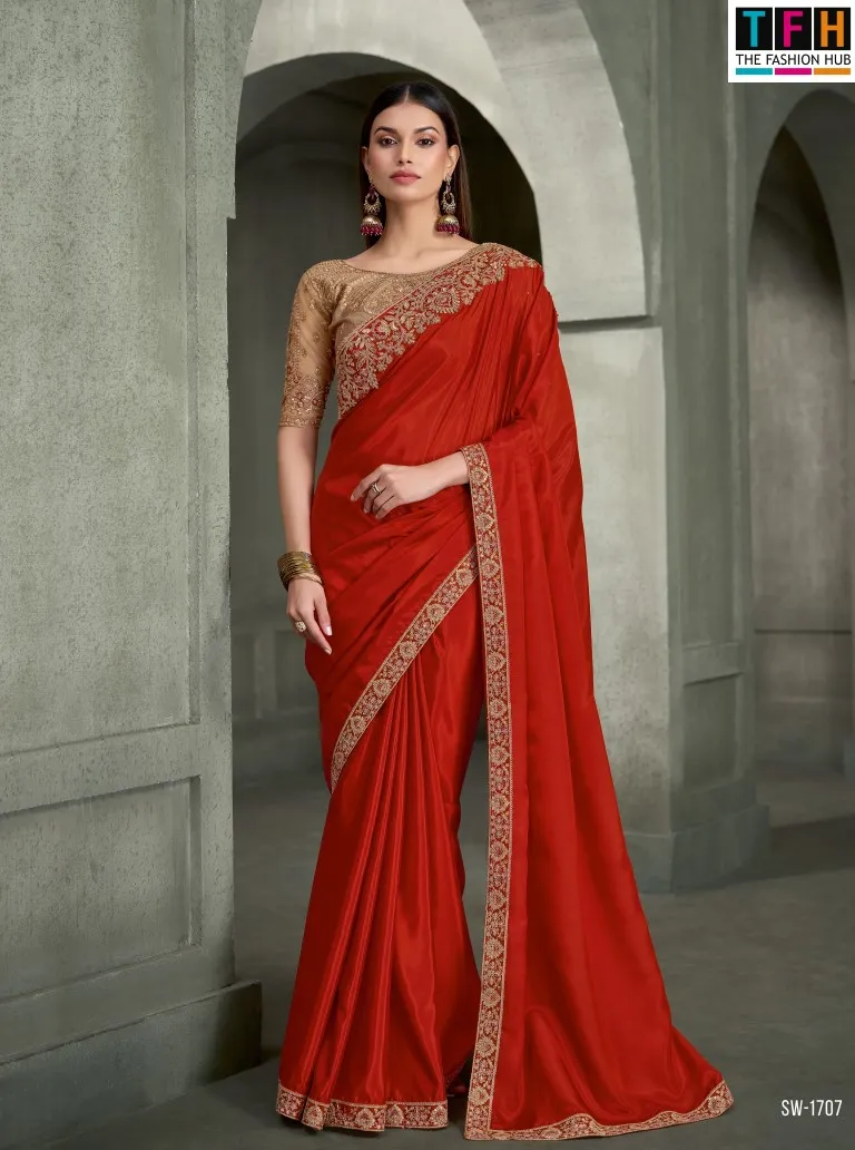 Woman's Fancy Crepe Silk Lace Border Saree With Designer Contrast Blouse