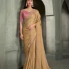 Woman's Deep Cream Satin Georgette Saree with Embroidered Banglori Work